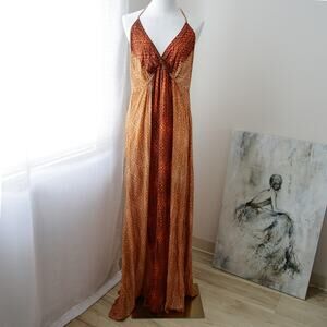 VIX Paula Hermanny Fall colors Bohemian Halter maxi dress size L